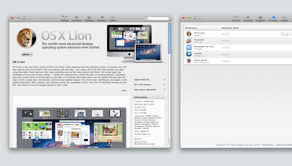 Mac App Store featuring OS X Lion